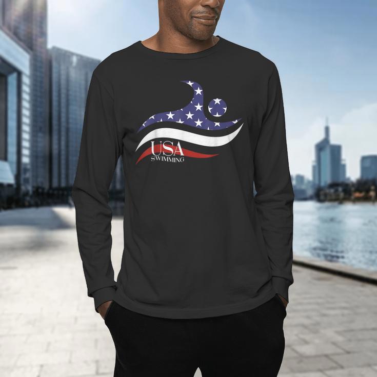 Patriotic American Flag Floating USA Swimming Team Men's Long Sleeve T-Shirt Patriotic American Flag Floating USA Swimming Team Men's Long Sleeve T-Shirt