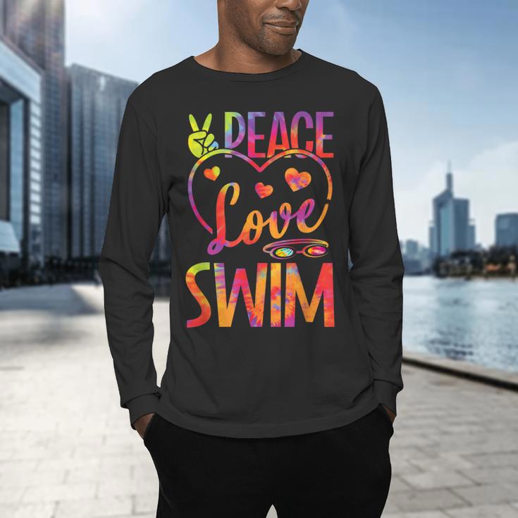 Peace Love Swim Swimming Tie Dye Swimmer Swimming Swim Team Men's Long Sleeve T-Shirt Peace Love Swim Swimming Tie Dye Swimmer Swimming Swim Team Men's Long Sleeve T-Shirt