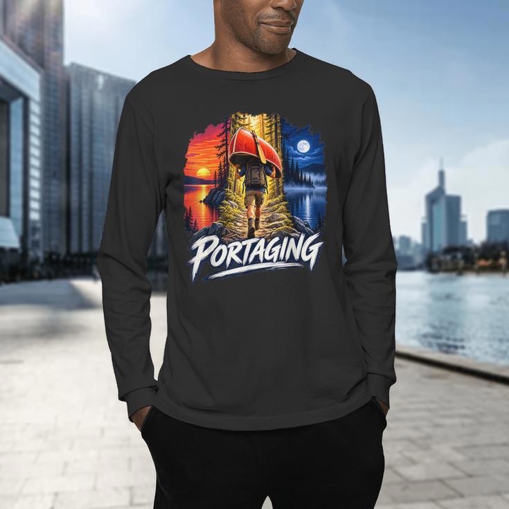 Portaging Canoe Wilderness Adventure Scenic Graphic Men's Long Sleeve T-Shirt