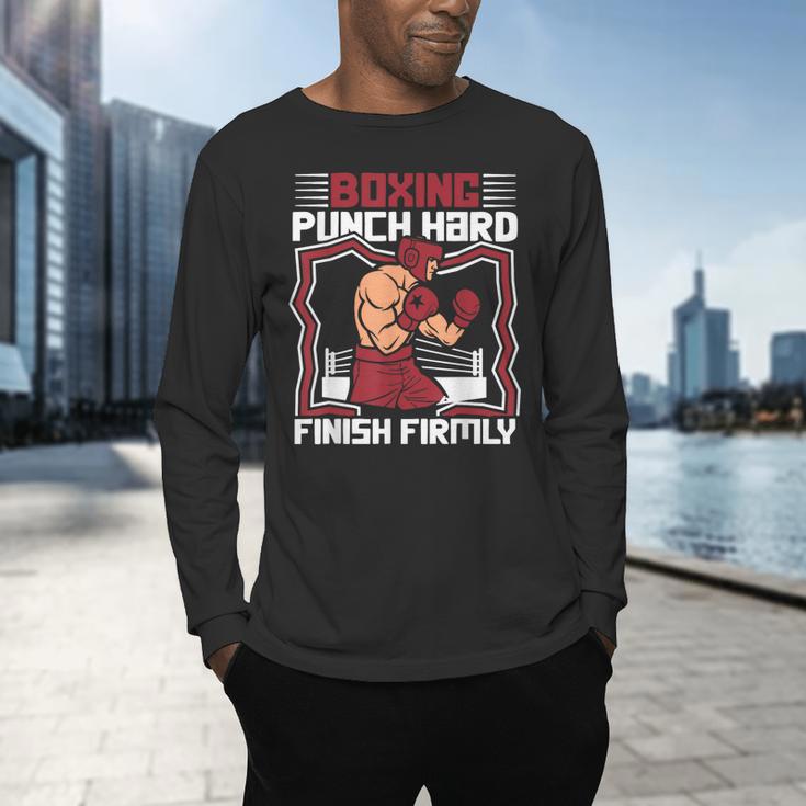 Punch Hard Finish Firmly Kickboxer Fan Muay Thai Boxing Men's Long Sleeve T-Shirt Punch Hard Finish Firmly Kickboxer Fan Muay Thai Boxing Men's Long Sleeve T-Shirt