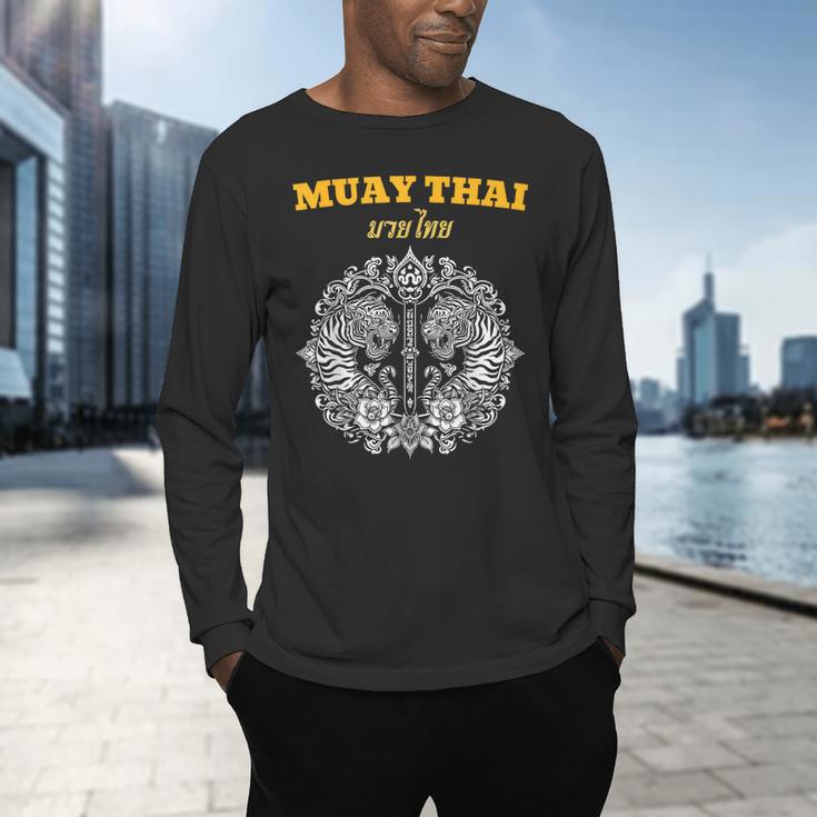 Sak Yant Muay Thai Art Tattoo Twin Tiger Kickboxing Thailand Men's Long Sleeve T-Shirt