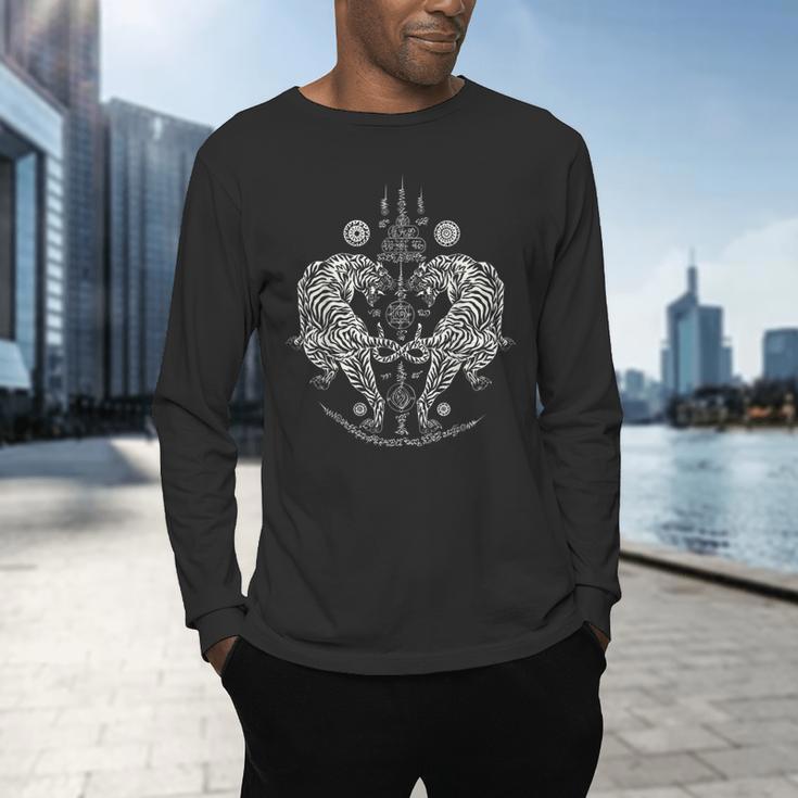 Sak Yant Thai Tattoo Twin Tiger For Muay Thai Fighter Boxing Men's Long Sleeve T-Shirt Sak Yant Thai Tattoo Twin Tiger For Muay Thai Fighter Boxing Men's Long Sleeve T-Shirt
