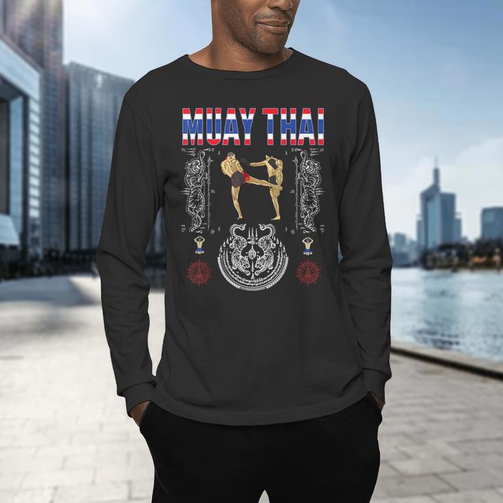 Sawadee Thai Traditional Sak Yant Thai Twin Tiger Muay Thai Men's Long Sleeve T-Shirt