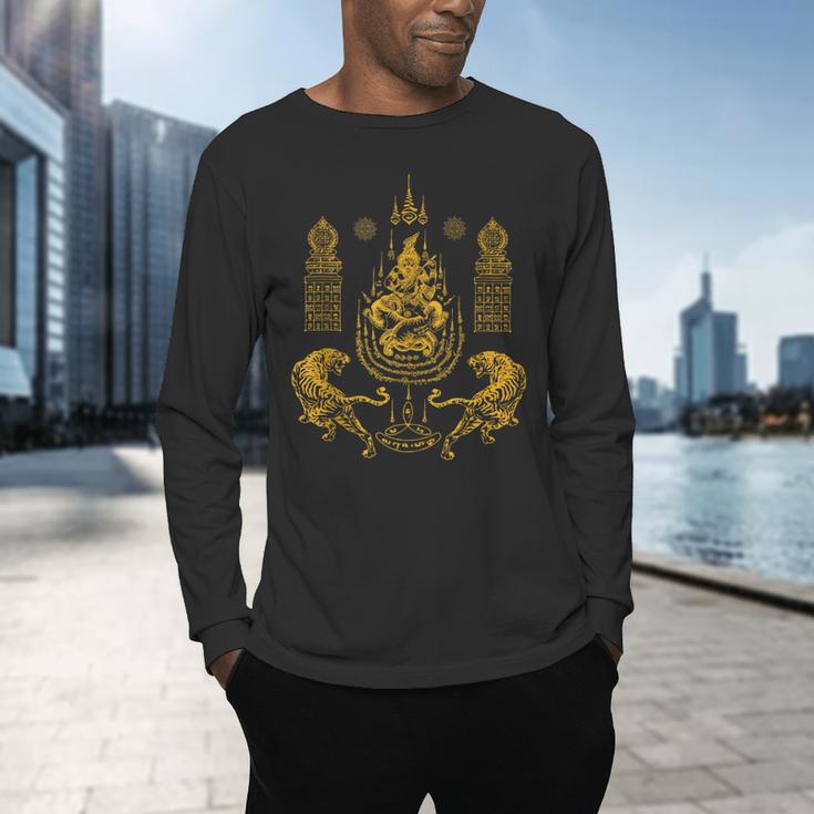Sawadee Thai Traditional Sak Yant Thai Twin Tigers Muay Thai Men's Long Sleeve T-Shirt Sawadee Thai Traditional Sak Yant Thai Twin Tigers Muay Thai Men's Long Sleeve T-Shirt