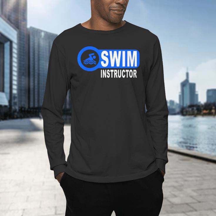 Swim Instructor Swimming Teacher Swimmer In Pool Graphic Art Men's Long Sleeve T-Shirt Swim Instructor Swimming Teacher Swimmer In Pool Graphic Art Men's Long Sleeve T-Shirt