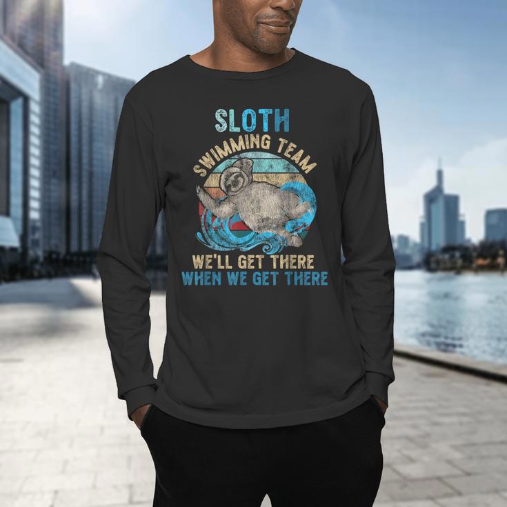 Swimmer Swim Sloth Swimming Team Retro Men's Long Sleeve T-Shirt Swimmer Swim Sloth Swimming Team Retro Men's Long Sleeve T-Shirt