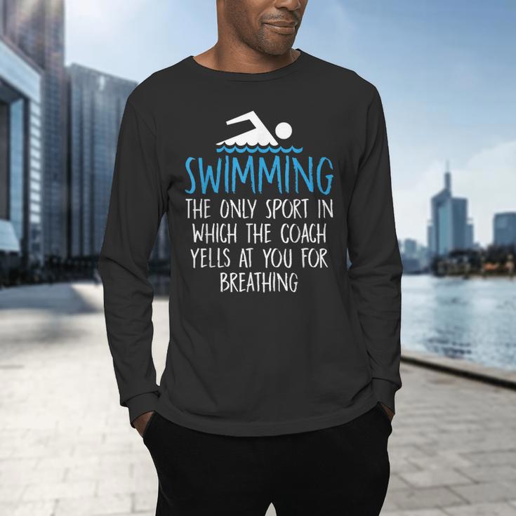 Swimming Coach Yells Breathing Swimmer Swim Team Men's Long Sleeve T-Shirt