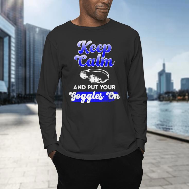 Swimming Goggles Saying Swim Team Gear Men's Long Sleeve T-Shirt Swimming Goggles Saying Swim Team Gear Men's Long Sleeve T-Shirt