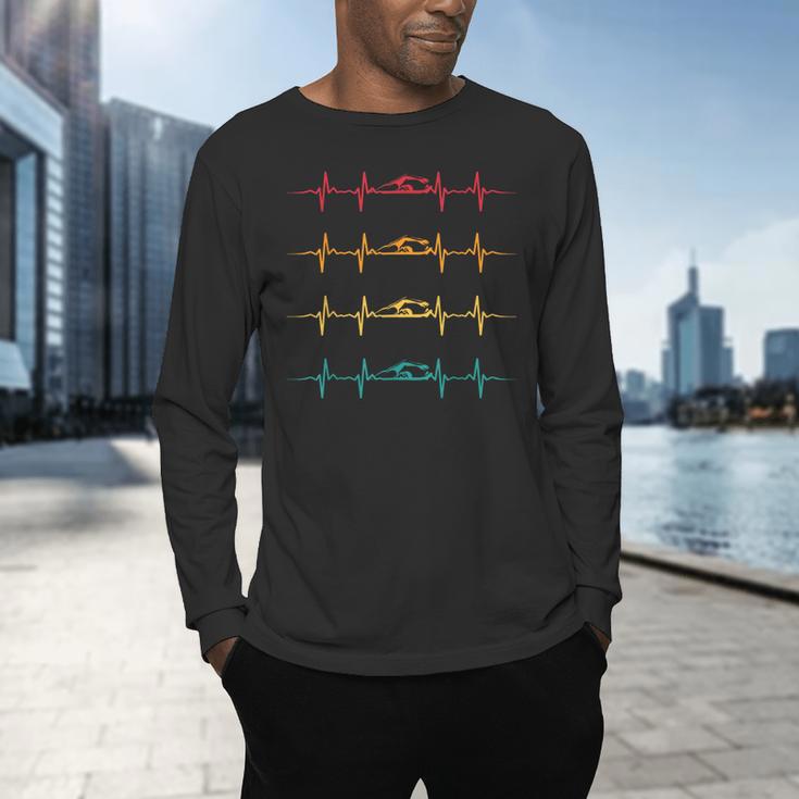 Swimming Swimmer Heartbeat Vintage Men Boys Women Swim Lover Men's Long Sleeve T-Shirt