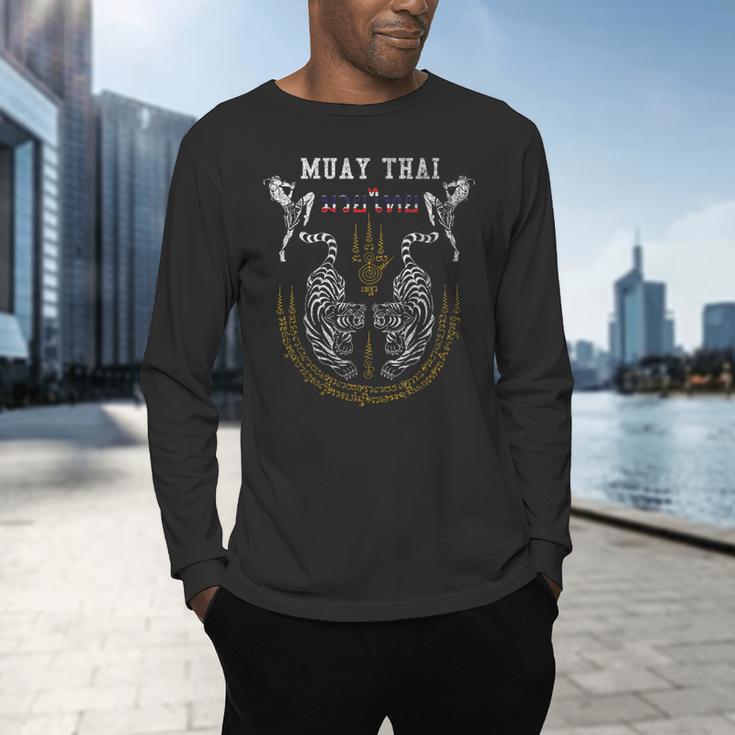 Twin Tiger Sak Yant Muay Thai Fighter Tee Martial Art Men's Long Sleeve T-Shirt Twin Tiger Sak Yant Muay Thai Fighter Tee Martial Art Men's Long Sleeve T-Shirt