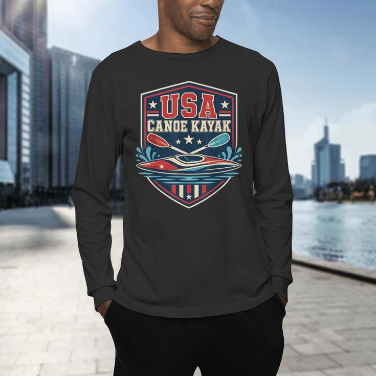 USA Canoe Kayak Paddling American Flag Emblem Men's Long Sleeve T-Shirt