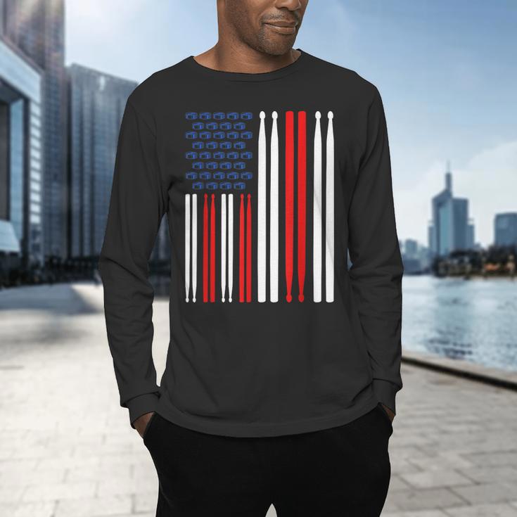 USA Flag Drummer Music Drum Kit Men's Long Sleeve T-Shirt USA Flag Drummer Music Drum Kit Men's Long Sleeve T-Shirt