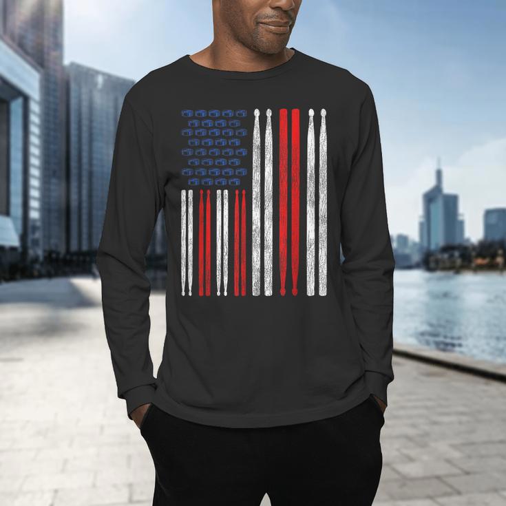USA Flag Drumsticks Drum Kit Men's Long Sleeve T-Shirt USA Flag Drumsticks Drum Kit Men's Long Sleeve T-Shirt