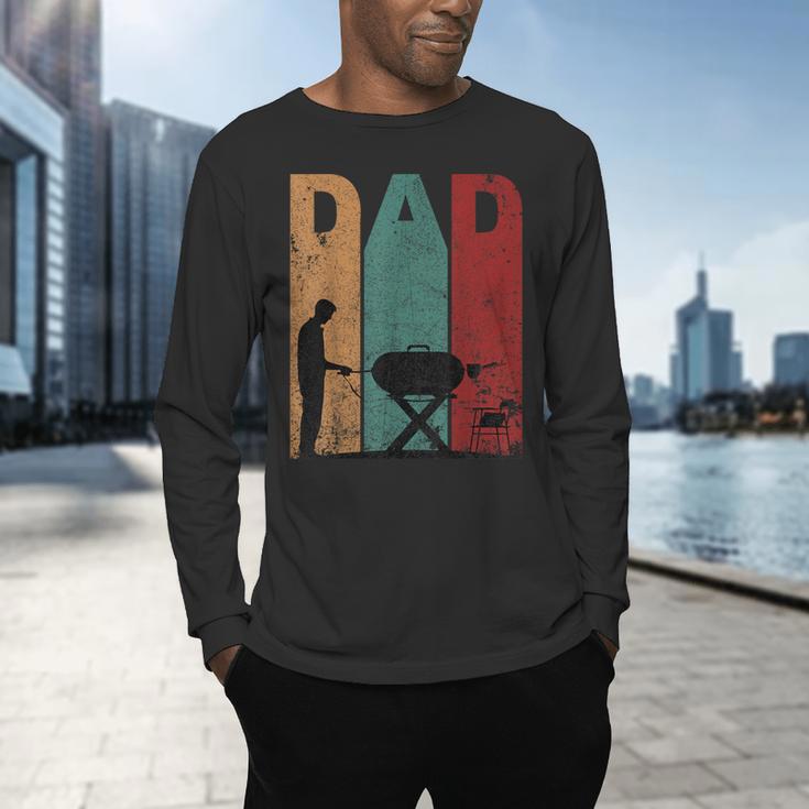 Vintage BBQ Dad Silhouette Father's Day Retro Men's Long Sleeve T-Shirt