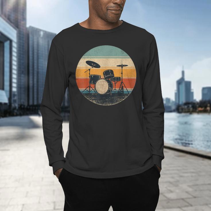 Vintage Drum Kit Silhouette Retro Music Men's Long Sleeve T-Shirt