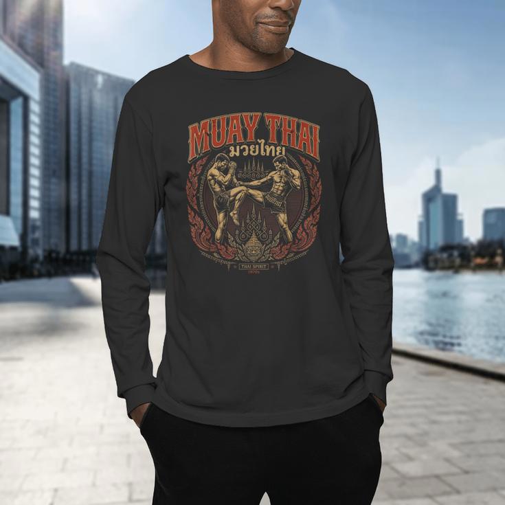 Vintage Muay Thai Bangkok Thailand Thai Boxing Art Men's Long Sleeve T-Shirt