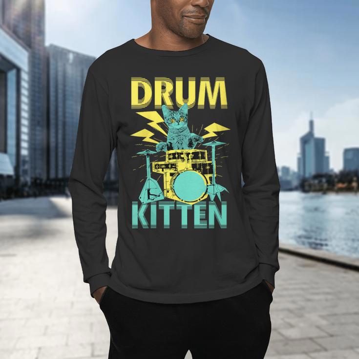 Women's Cute Drummer Cat Drum Kitten Men's Long Sleeve T-Shirt Women's Cute Drummer Cat Drum Kitten Men's Long Sleeve T-Shirt