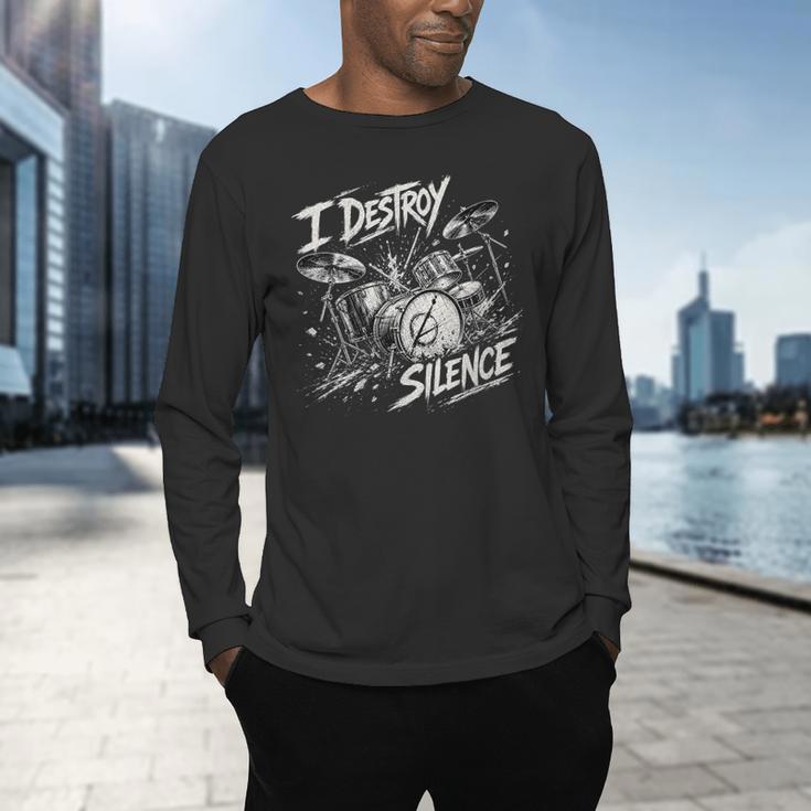 Women's Drum Kit I Destroy Silence Art Men's Long Sleeve T-Shirt Women's Drum Kit I Destroy Silence Art Men's Long Sleeve T-Shirt