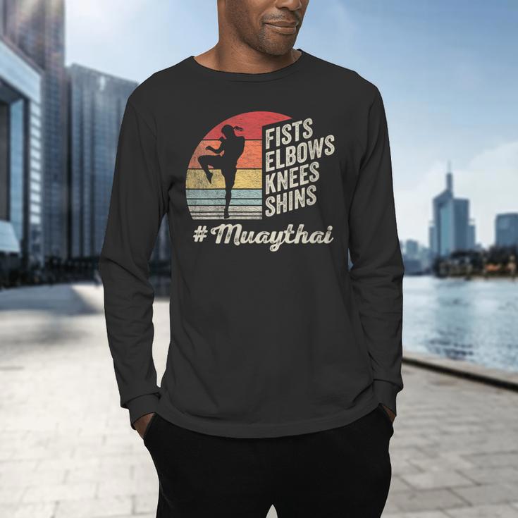 Women's Muay Thai Martial Arts Fighter Retro Vintage Sunset Graphic Men's Long Sleeve T-Shirt