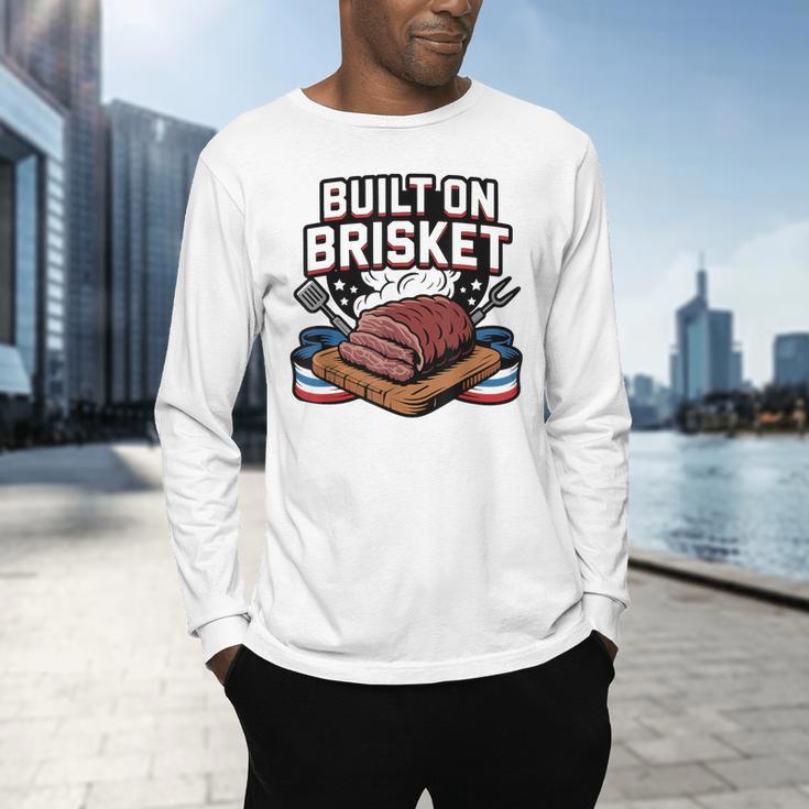 4th July BBQ Dad American Flag Brisket Smoke Men's Long Sleeve T-Shirt