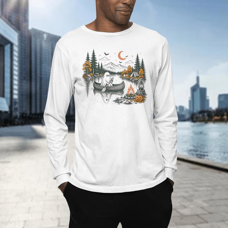 Canoe Ghost Camping Ghost Lake Halloween Spooky Fall Camping Men's Long Sleeve T-Shirt