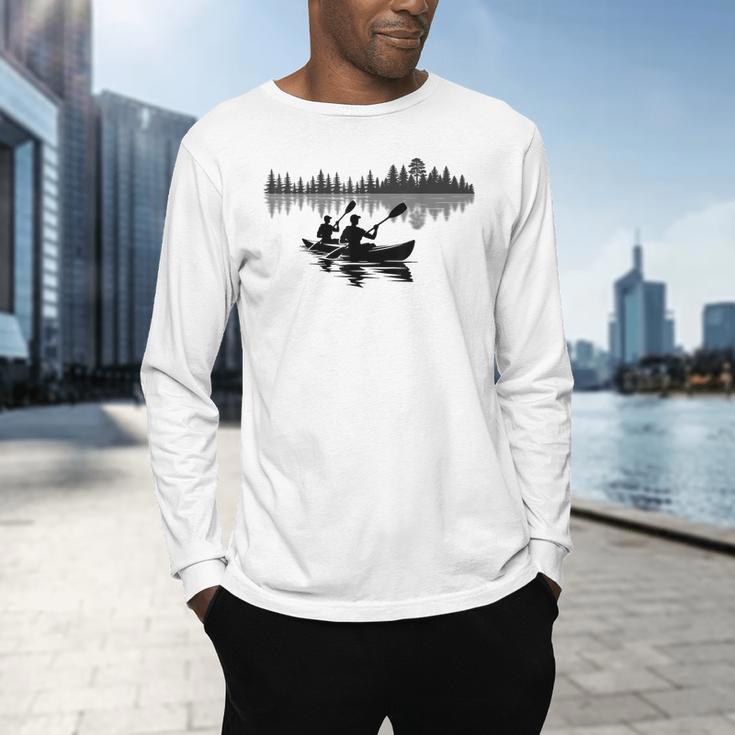 Canoe Silhouette Forest Lake Reflection Men's Long Sleeve T-Shirt Canoe Silhouette Forest Lake Reflection Men's Long Sleeve T-Shirt