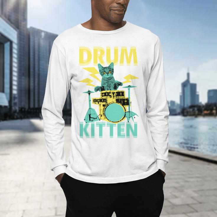 Cute Drummer Cat Drum Kitten Men's Long Sleeve T-Shirt