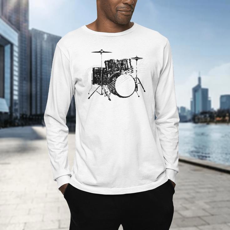Drum Kit Drummer Band Musical Instrument Rock Music Raglan Baseball Tee Men's Long Sleeve T-Shirt