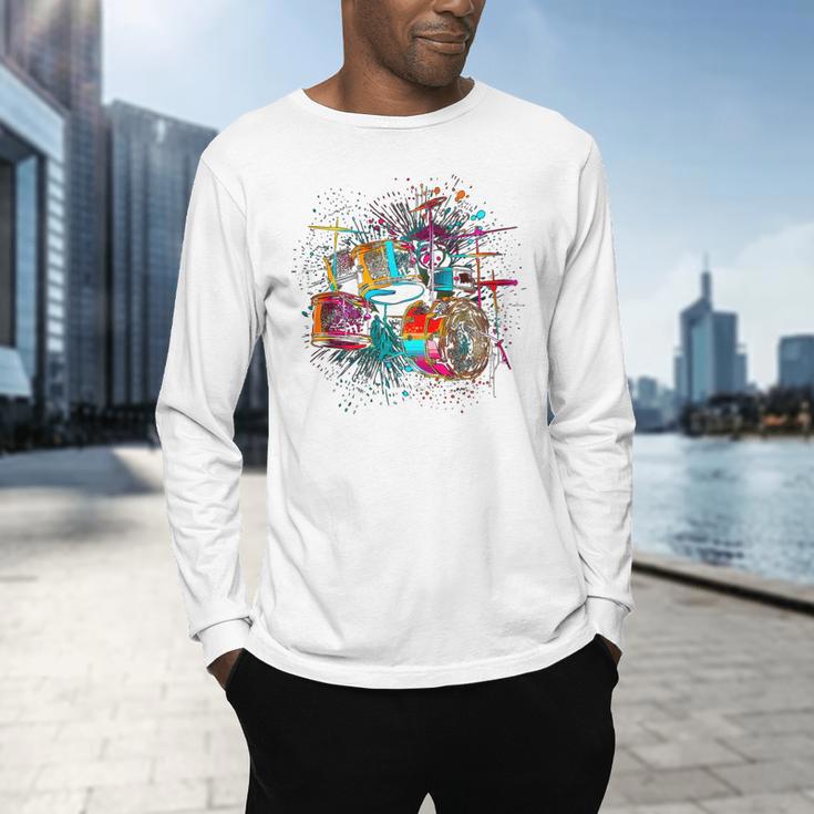 Drums Pop Art Drummer Drum Kit Men's Long Sleeve T-Shirt