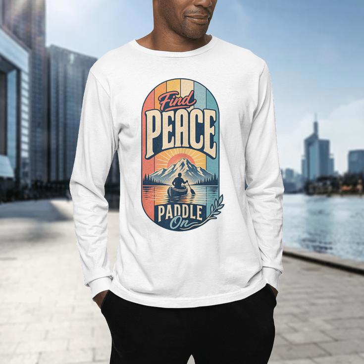 Find Peace Paddle On Canoe Mountain Sunset Men's Long Sleeve T-Shirt