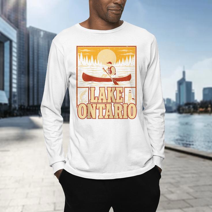 Lake Ontario Canoe Fishing Light House Sunset Retro Raglan Baseball Tee Men's Long Sleeve T-Shirt Lake Ontario Canoe Fishing Light House Sunset Retro Raglan Baseball Tee Men's Long Sleeve T-Shirt