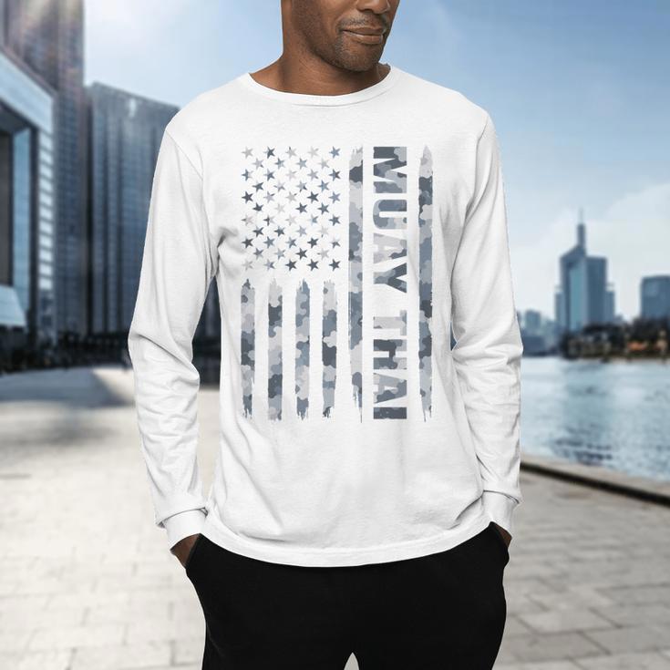 Muay Thai American Flag Camo Military Patriotic Men's Long Sleeve T-Shirt