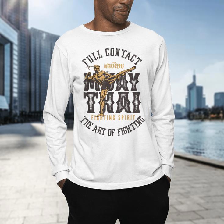 Muay Thai Fighter MMA Full Contact Retro Kickboxing Men's Long Sleeve T-Shirt Muay Thai Fighter MMA Full Contact Retro Kickboxing Men's Long Sleeve T-Shirt