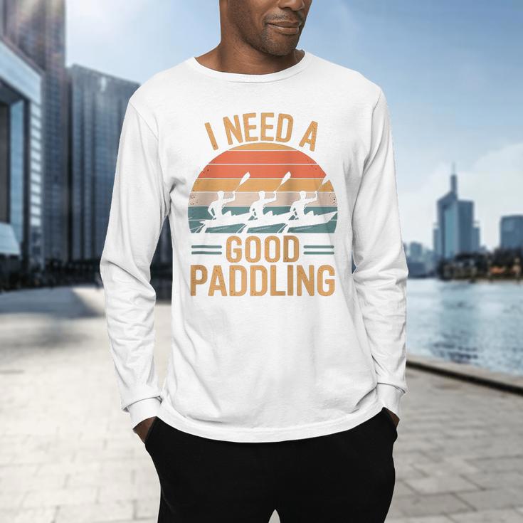 I Need A Good Paddling Retro Sunset Canoe Raglan Baseball Tee Men's Long Sleeve T-Shirt