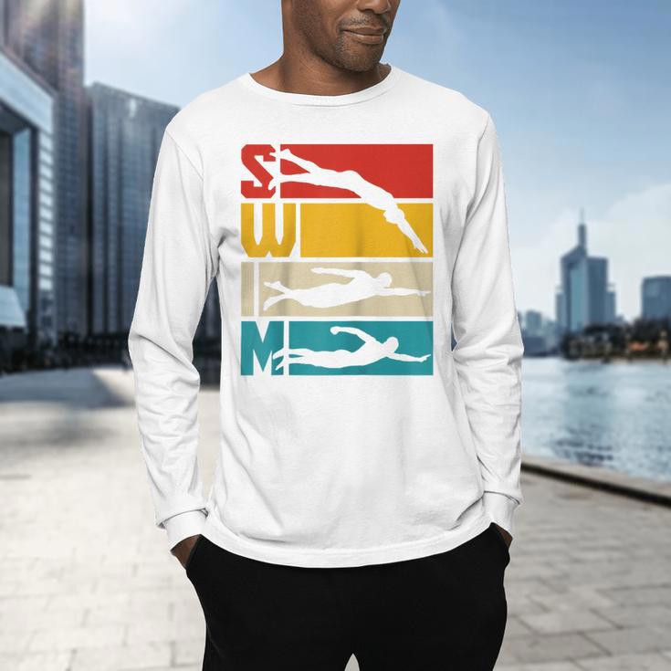Swim Swimming Vintage Retro Swimmer Raglan Baseball Tee Men's Long Sleeve T-Shirt Swim Swimming Vintage Retro Swimmer Raglan Baseball Tee Men's Long Sleeve T-Shirt