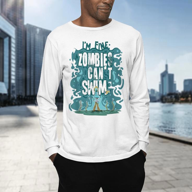 Swimming Quote Zombies Can't Swim For Swimmer Men's Long Sleeve T-Shirt