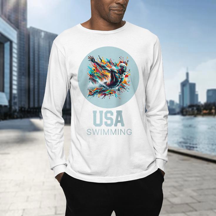 SWIMMING SPORT COMPETITIVE SWIM Raglan Baseball Tee Men's Long Sleeve T-Shirt SWIMMING SPORT COMPETITIVE SWIM Raglan Baseball Tee Men's Long Sleeve T-Shirt