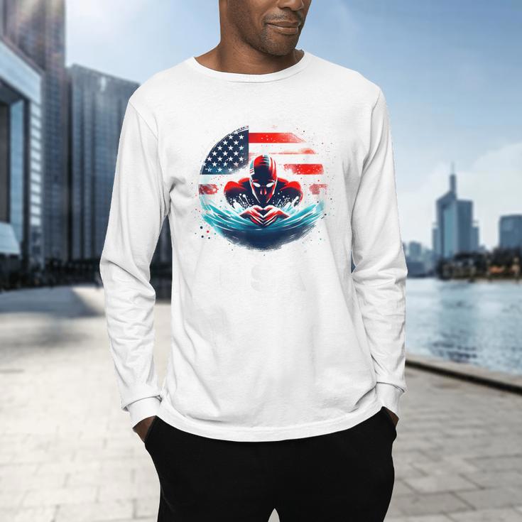Swimming United States American Swimming Apparel Swimming Men's Long Sleeve T-Shirt Swimming United States American Swimming Apparel Swimming Men's Long Sleeve T-Shirt