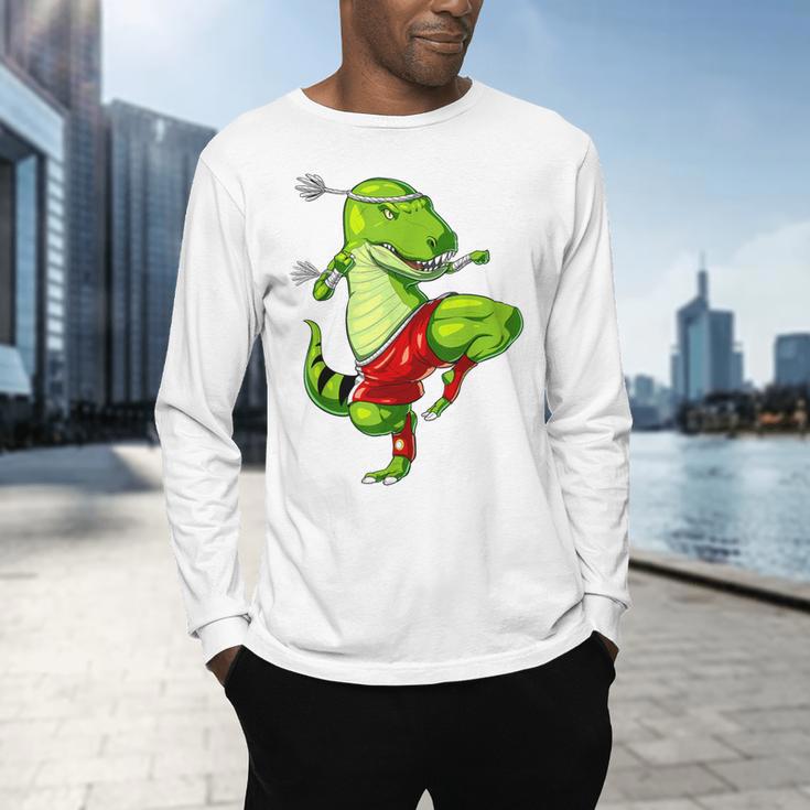 T-Rex Dinosaur Muay Thai Boxing Karate Martial Arts Kung Fu Men's Long Sleeve T-Shirt