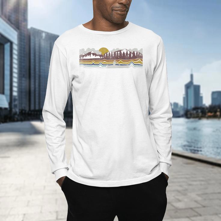 Trendy Canoe Silhouette Colourful Landscape Raglan Baseball Tee Men's Long Sleeve T-Shirt