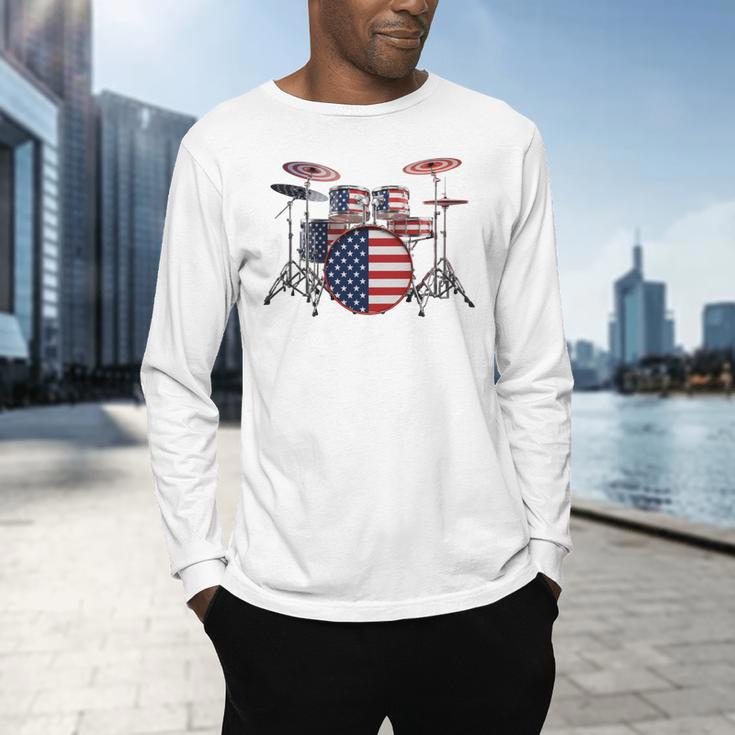 USA Patriotic Drum Kit American Flag Drum Set Men's Long Sleeve T-Shirt USA Patriotic Drum Kit American Flag Drum Set Men's Long Sleeve T-Shirt