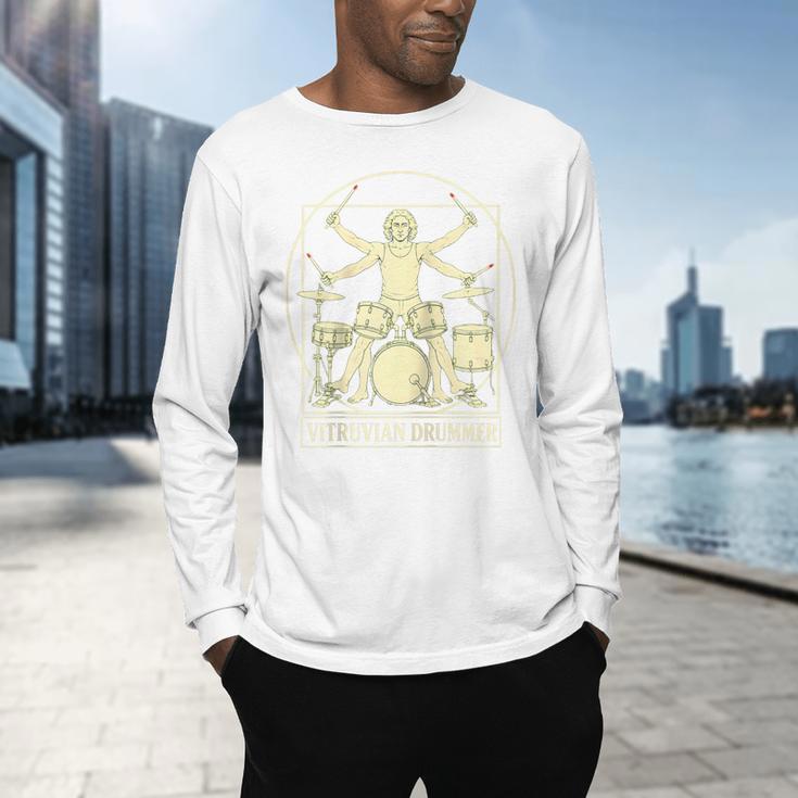 Vitruvian Drummer Drum Kit Music Lover Musician Men Raglan Baseball Tee Men's Long Sleeve T-Shirt