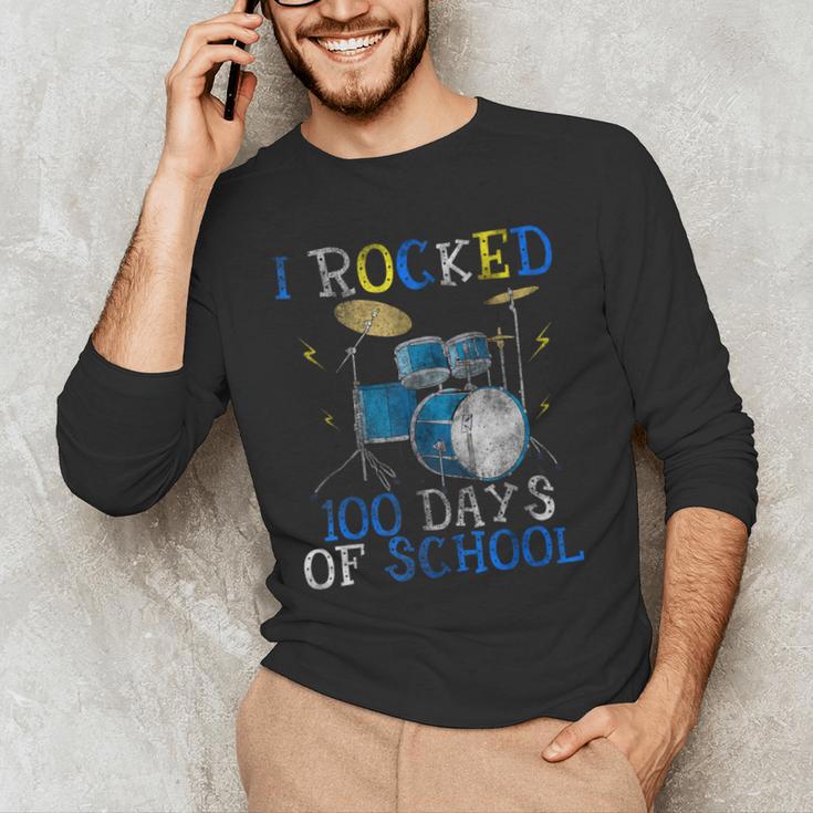 100th Day Of SchoolShirt Happy 100 Days Drum Kit Music Men's Long Sleeve T-Shirt