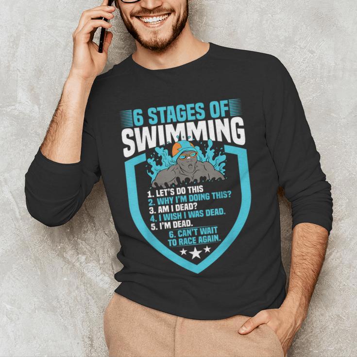 6 Stages Of Swimming Joke Sports Athlete Pool Swimmer Men's Long Sleeve T-Shirt 6 Stages Of Swimming Joke Sports Athlete Pool Swimmer Men's Long Sleeve T-Shirt
