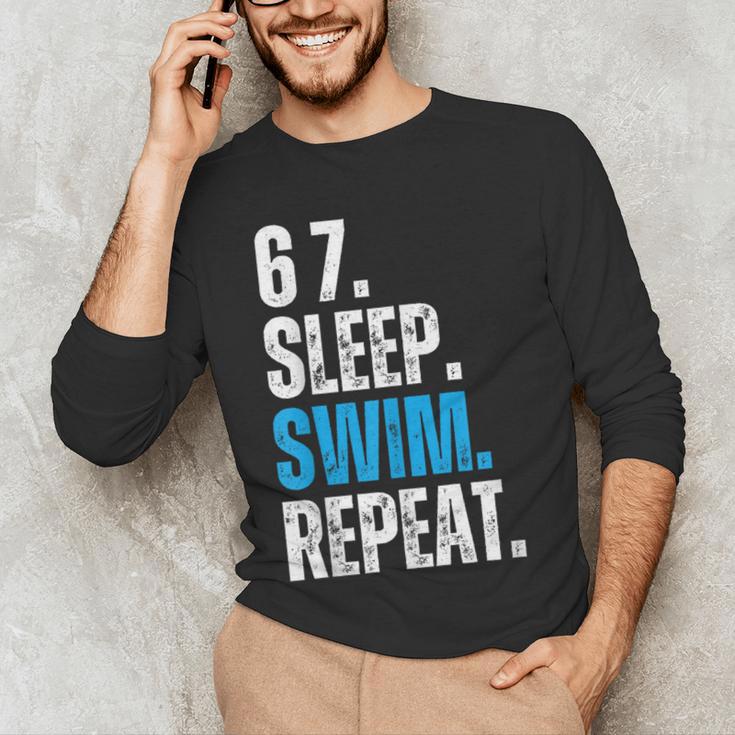 67 Sleep Swim Repeat Swimming Swimmer 67 Meme Men's Long Sleeve T-Shirt