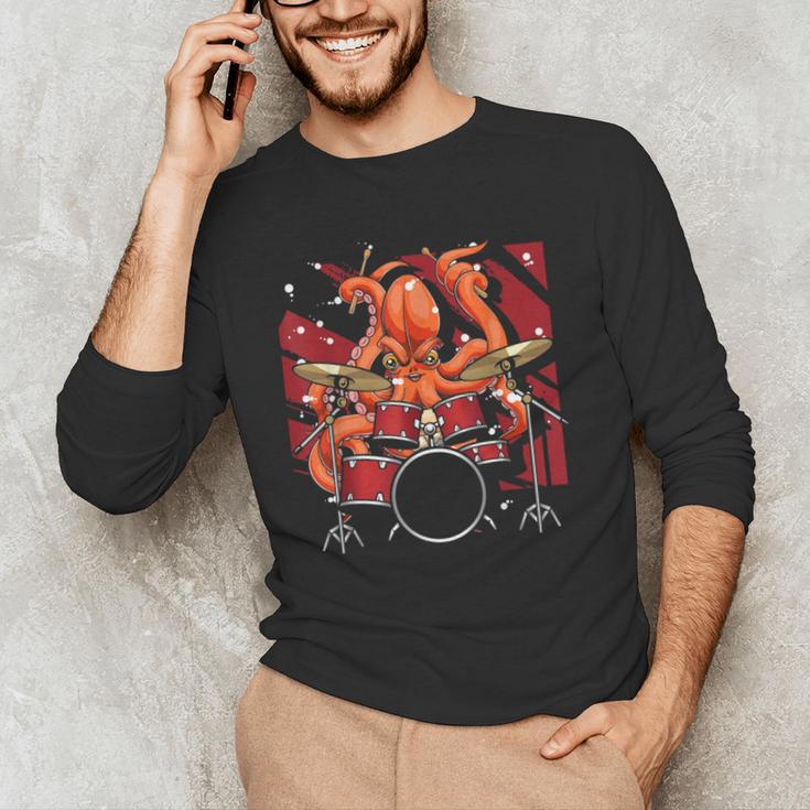 Animal Octopus Musician Drum Kit Octopus Drummer Men's Long Sleeve T-Shirt Animal Octopus Musician Drum Kit Octopus Drummer Men's Long Sleeve T-Shirt