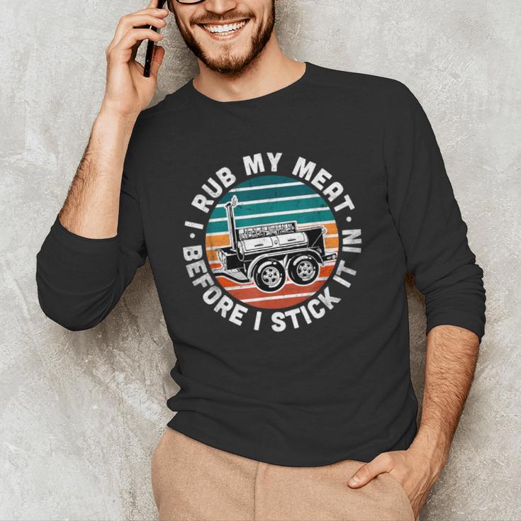 BBQ Dad Offset Smoker Pit Accessory I Rub My Meat Text Men's Long Sleeve T-Shirt