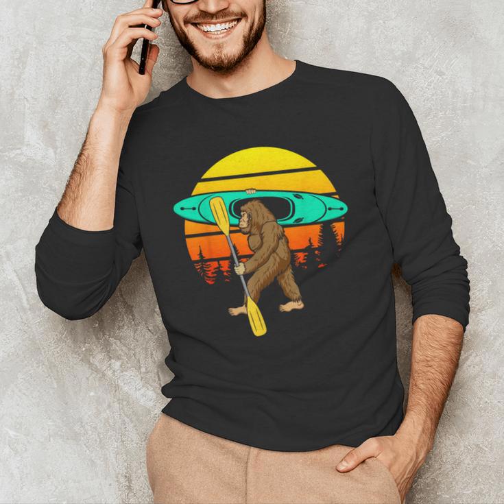 Bigfoot Kayak Paddling Lake Rafts Inflatable Canoe Sasquatch Men's Long Sleeve T-Shirt Bigfoot Kayak Paddling Lake Rafts Inflatable Canoe Sasquatch Men's Long Sleeve T-Shirt