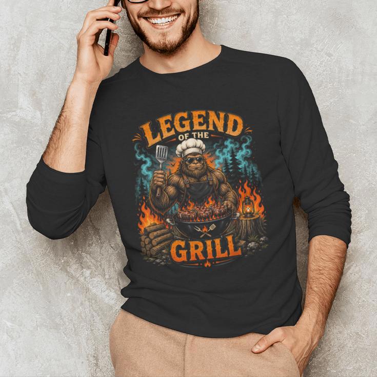 Bigfoot Legend Of The Grill BBQ Dad Father Day 2026 Men's Long Sleeve T-Shirt