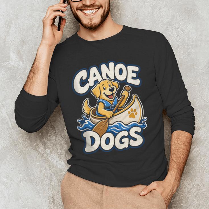 Canoe Dogs Golden Retriever Paddling Graphic Men's Long Sleeve T-Shirt Canoe Dogs Golden Retriever Paddling Graphic Men's Long Sleeve T-Shirt